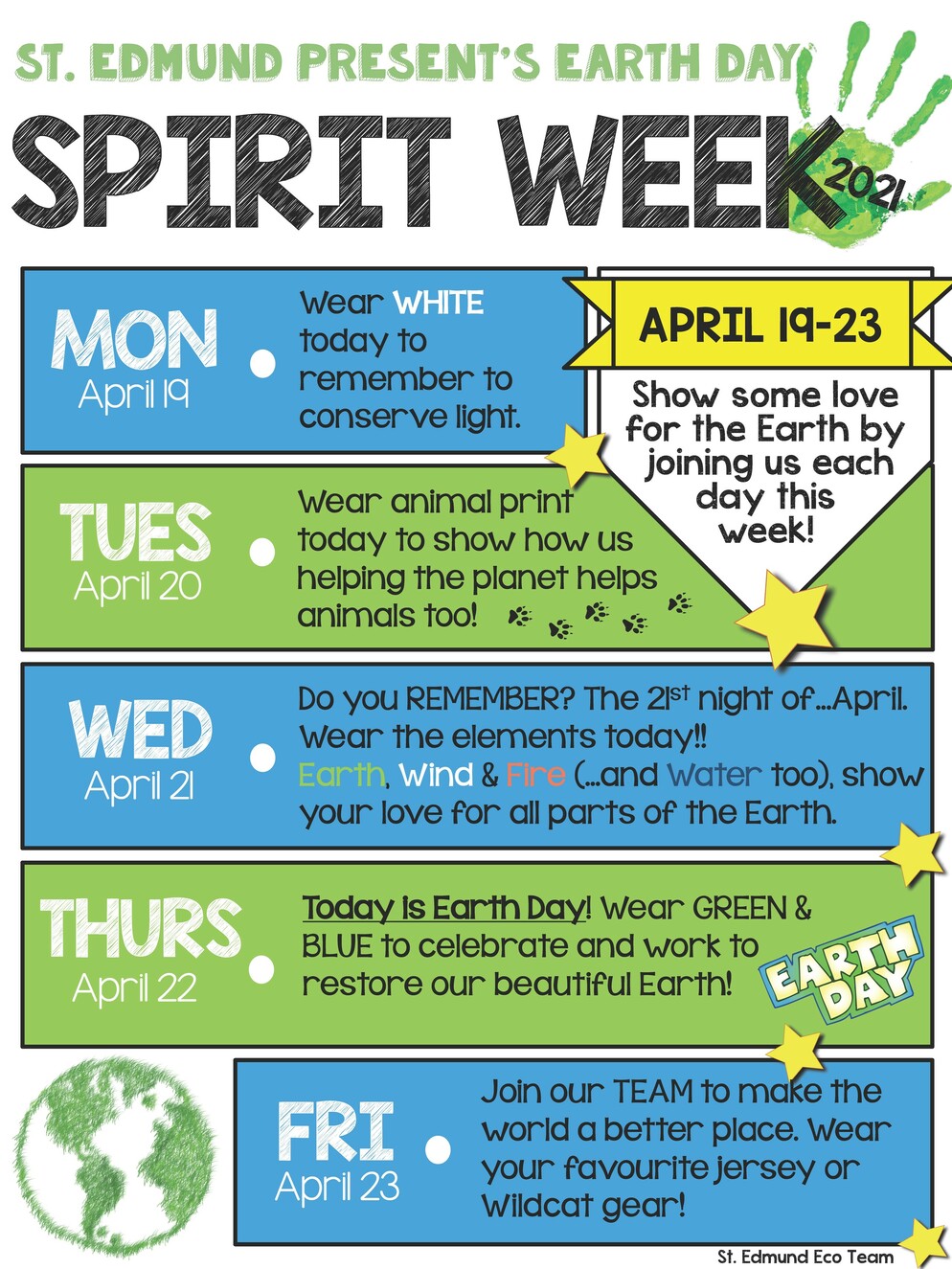 Earth Day Spirit Week 2021 poster