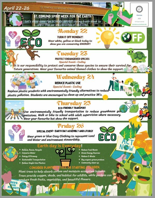 Earth Day Spirit Week April 22-26 poster